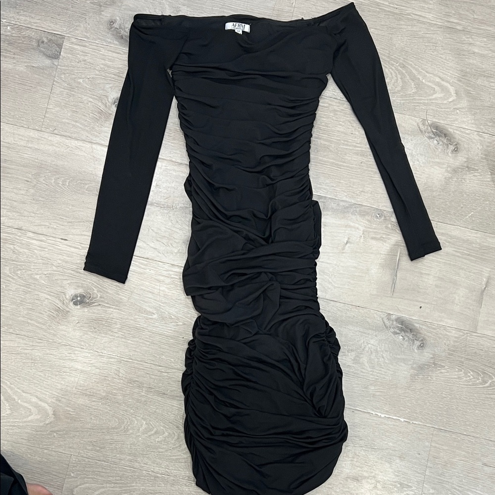 AFRM Black Ruched Long Sleeve Dress